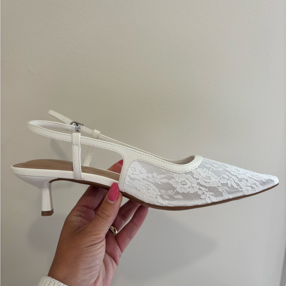 White Lace Kitten Heel Slingback